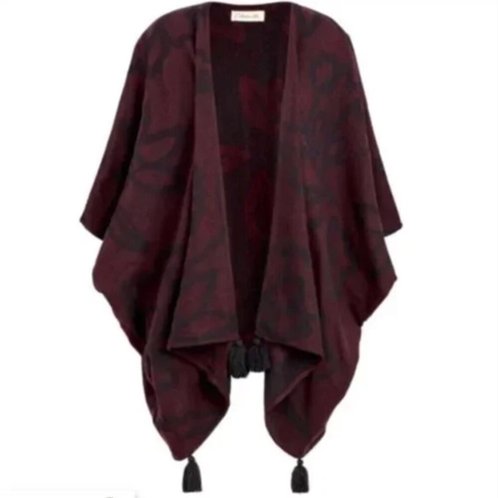 Cleobella Sevigny Capelet Poncho Cap Sweater Burgundy/Black One Size - Picture 1 of 11